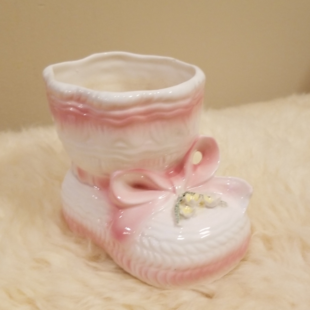 Vintage Relpo Pink Baby Bootie Vase